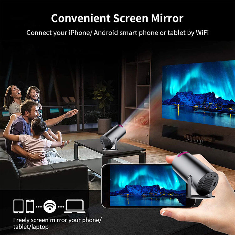 Proyector Hy300pro de Enfoque Corto – Edición Profesional para Hogar y Sala de Estar corto alcance, cine en casa profesional” con branding AriasCreative.