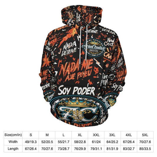 Sudadera Unisex “Soy Poder” AriasCreative (230gsm – Doble Capucha, Estampado Completo con 4 Animales de Poder)