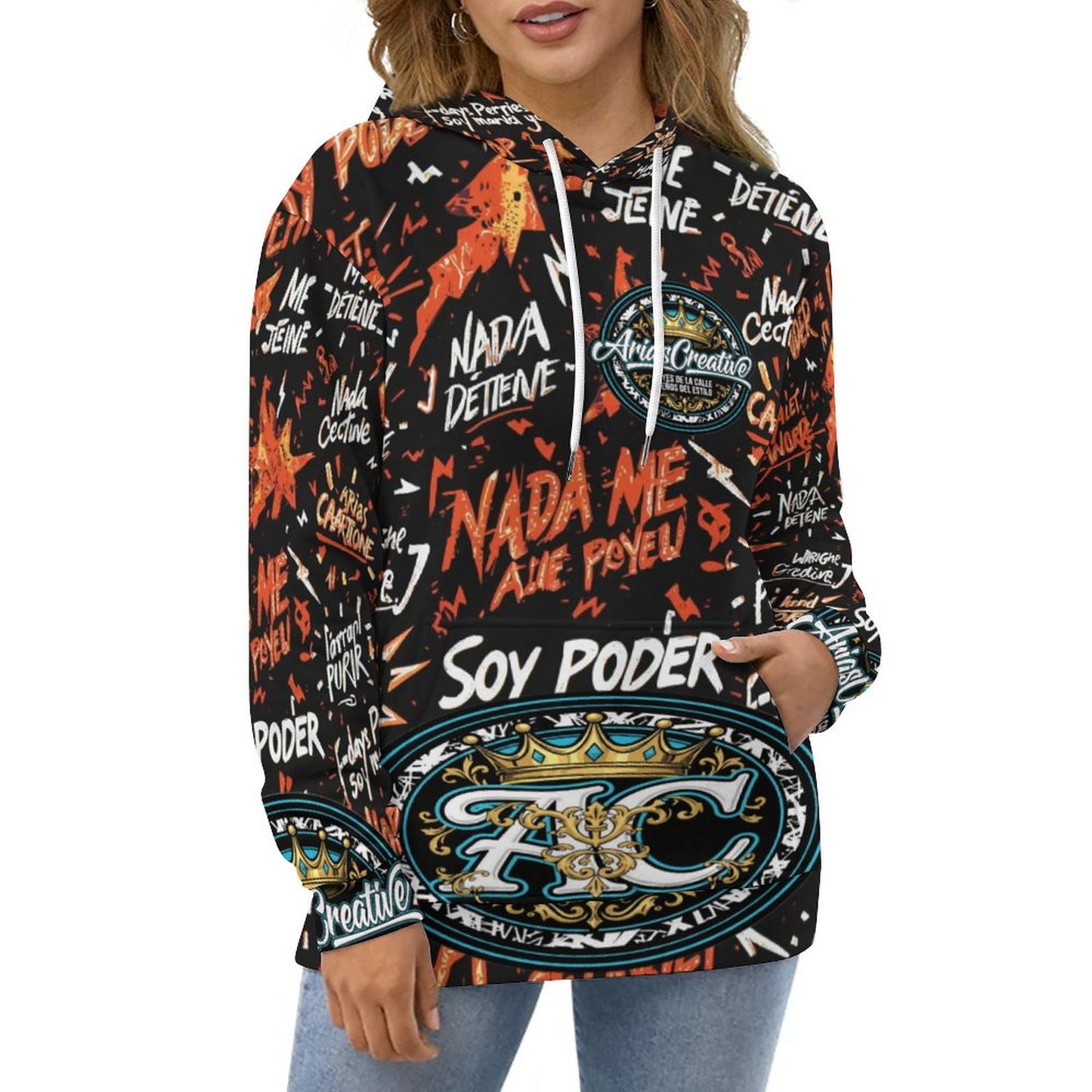 Sudadera Unisex “Soy Poder” AriasCreative (230gsm – Doble Capucha, Estampado Completo con 4 Animales de Poder)
