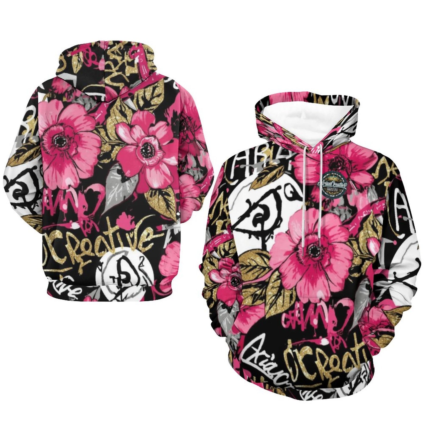 Sudadera con Estampado de rosas y flores con el logotipo de AriasCreative en el frente.