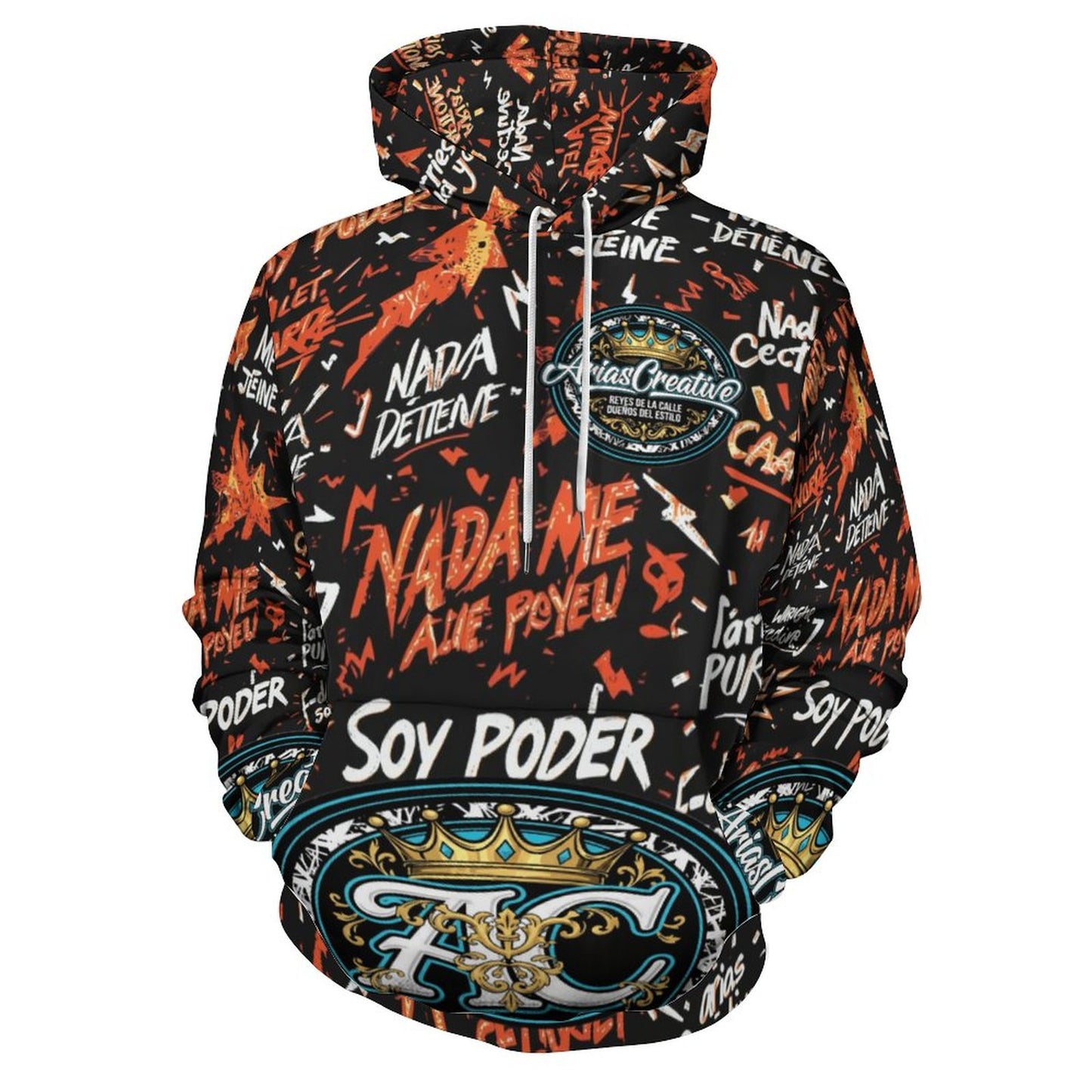 Sudadera Unisex “Soy Poder” AriasCreative (230gsm – Doble Capucha, Estampado Completo con 4 Animales de Poder)
