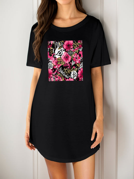 DTF Casual Summer T-Shirt Dress for Women(Front Printing)