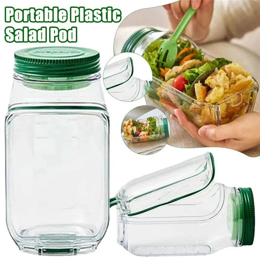 Portable Plastic Salad Pod | Ensaladera All-In-One Reutilizable con Compartimentos Separados y Tapa Hermética – Meal Prep & Kitchen Gadgets