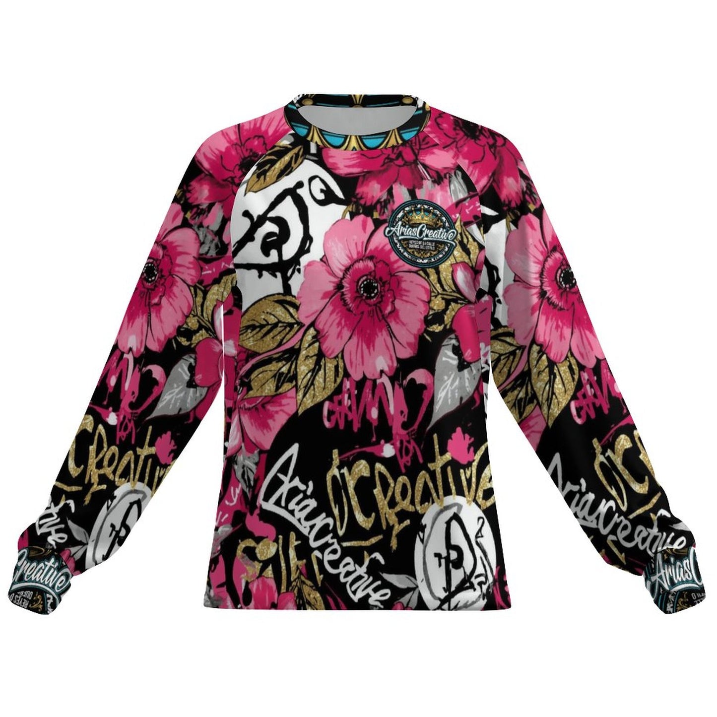 Camiseta de Manga Larga Rápido Secado para Mujer “AriasCreative Flores” (Estampado Completo – 180gsm)