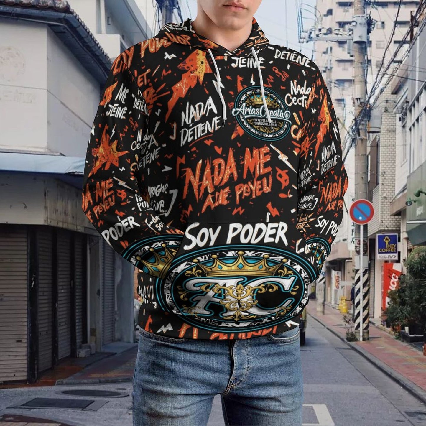 Sudadera Unisex “Soy Poder” AriasCreative (230gsm – Doble Capucha, Estampado Completo con 4 Animales de Poder)