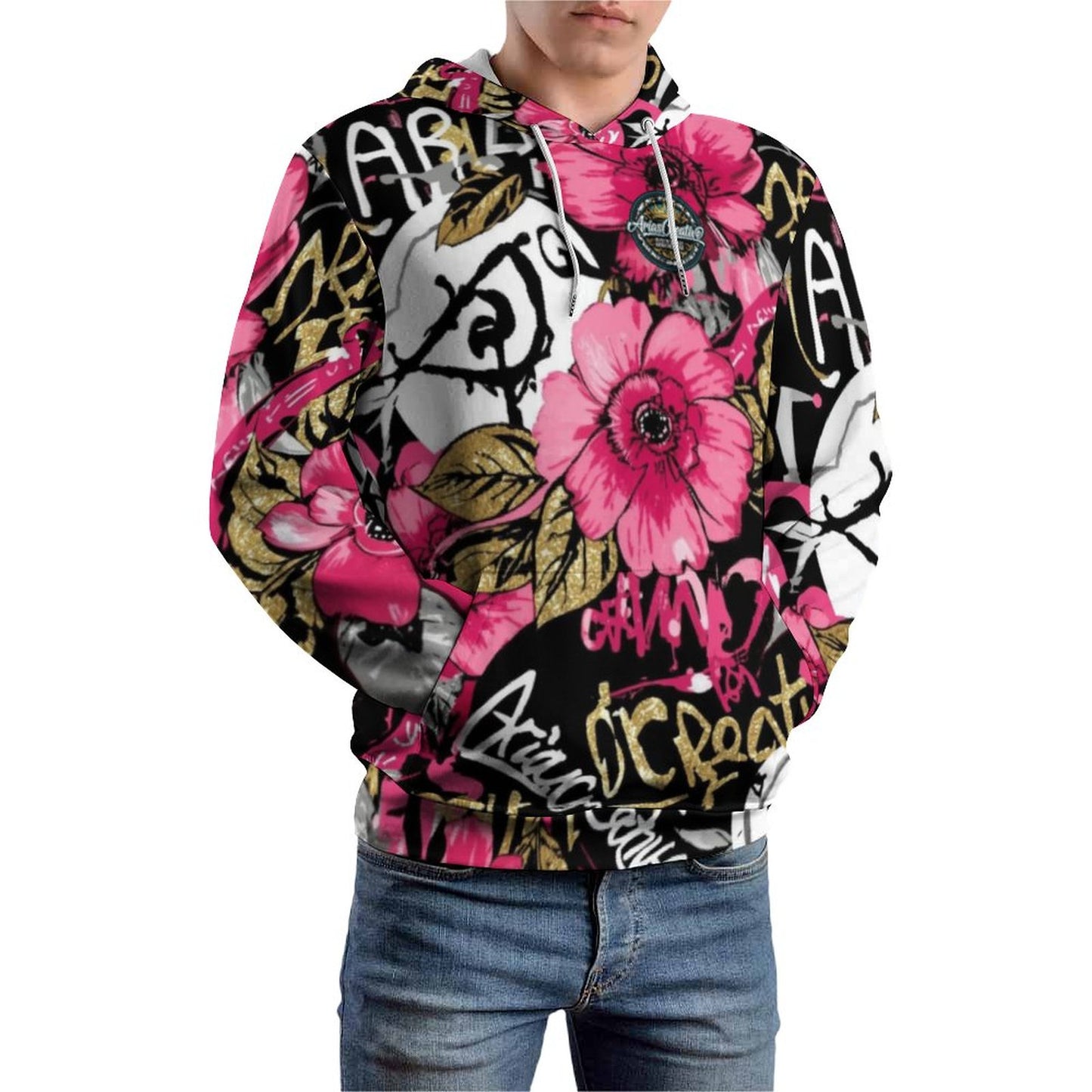 Sudadera con Estampado de rosas y flores con el logotipo de AriasCreative en el frente.