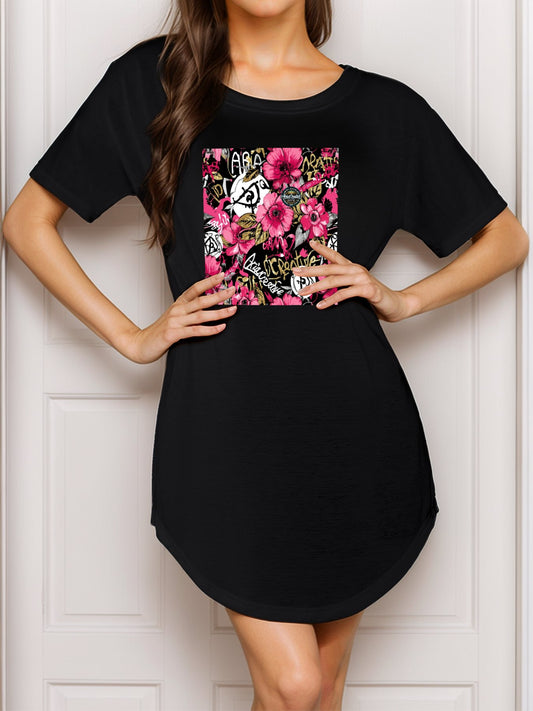 DTF Casual Summer T-Shirt Dress for Women(Front Printing)