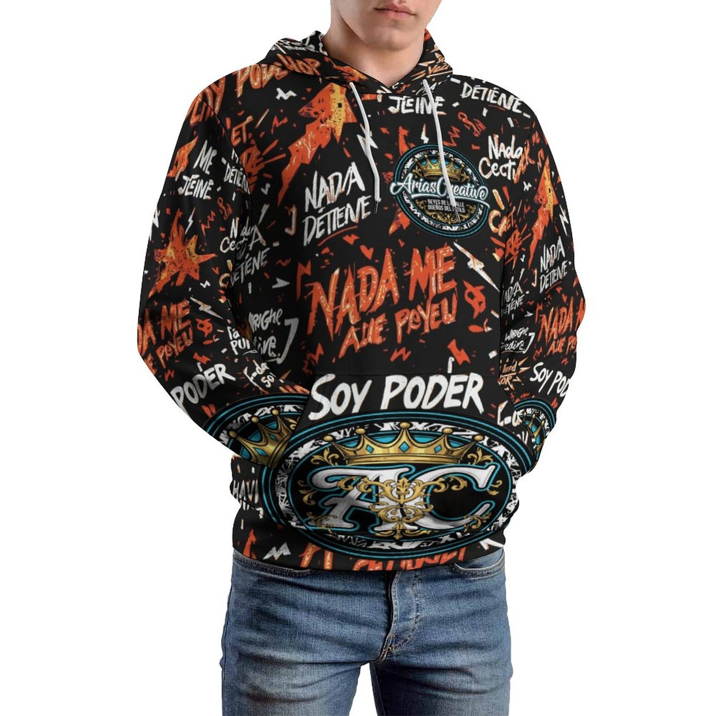 Sudadera Unisex “Soy Poder” AriasCreative (230gsm – Doble Capucha, Estampado Completo con 4 Animales de Poder)