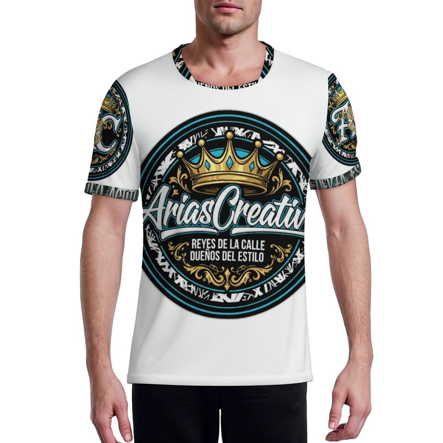 CAMISETA DE FÚTBOL PARA HOMBRE DE SEDA HELADA CON CUELLO REDONDO “ARIASCREATIVE – REYES DE LA CALLE” (IMPRESIÓN COMPLETA CON 4 ANIMALES DE PODER)