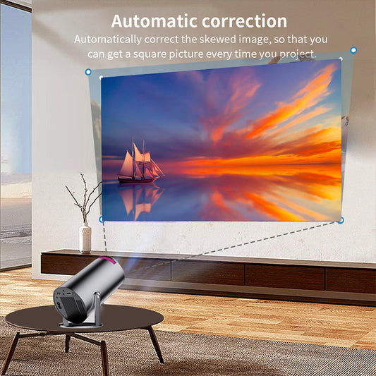 Proyector Hy300pro de Enfoque Corto – Edición Profesional para Hogar y Sala de Estar corto alcance, cine en casa profesional” con branding AriasCreative.