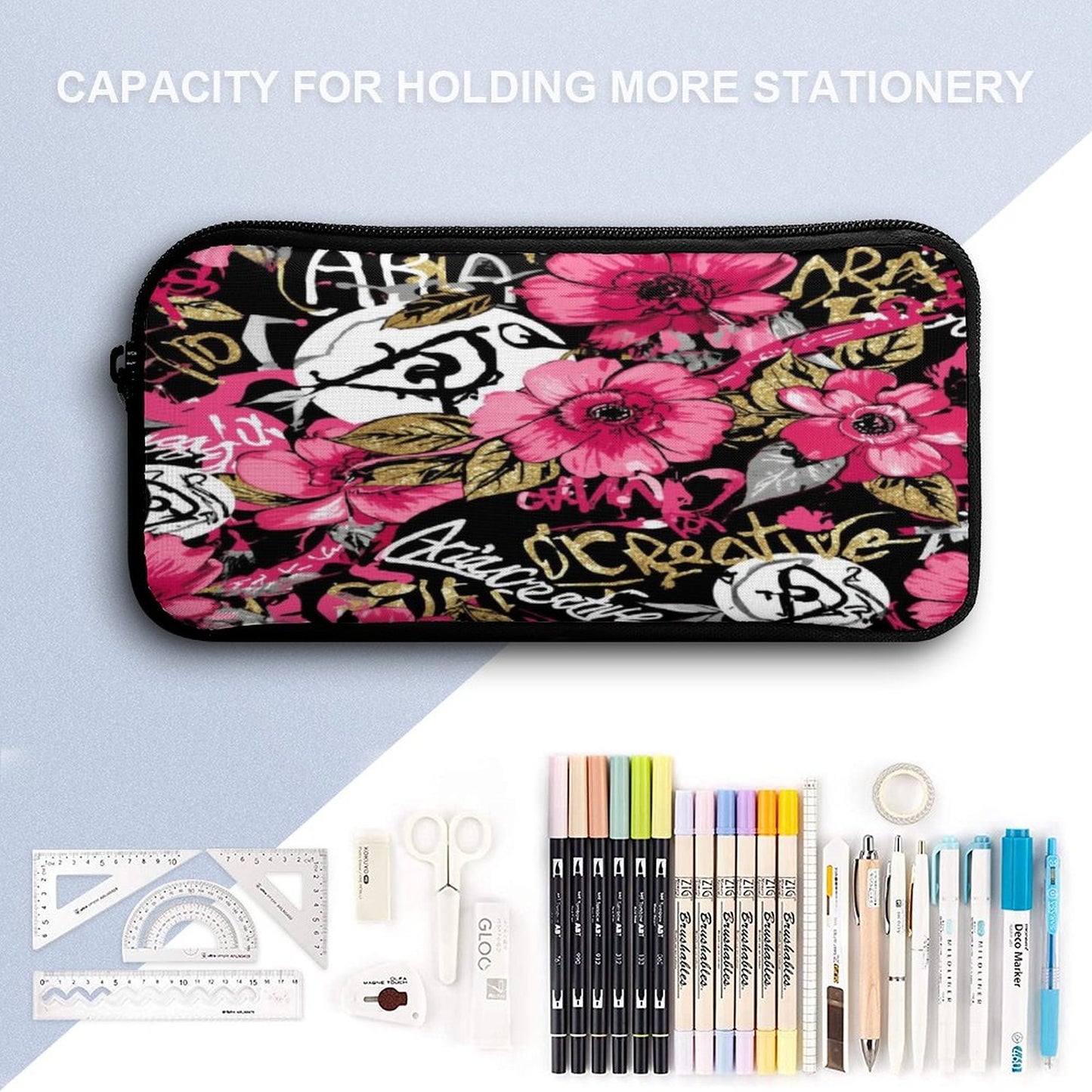 Set 3 en 1 AriasCreative Flores Rosas (Mochila + Bolsa de Almuerzo + Estuche)