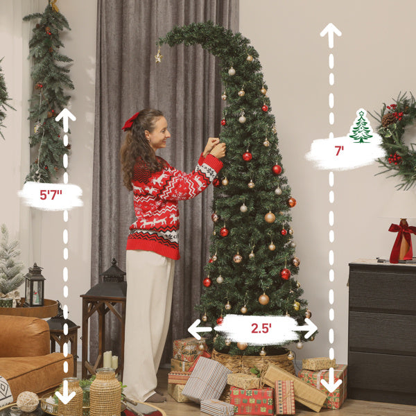 Árbol de Navidad Verde con Luz LED Blanca Cálida 1,80 m | Diseño Delgado con Gorro de Papá Noel