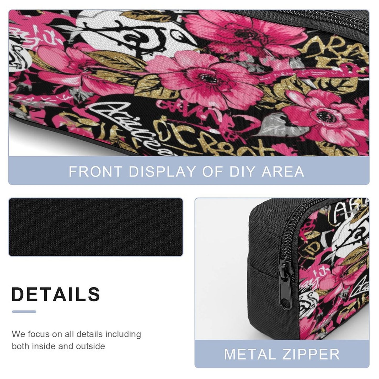 Set 3 en 1 AriasCreative Flores Rosas (Mochila + Bolsa de Almuerzo + Estuche)