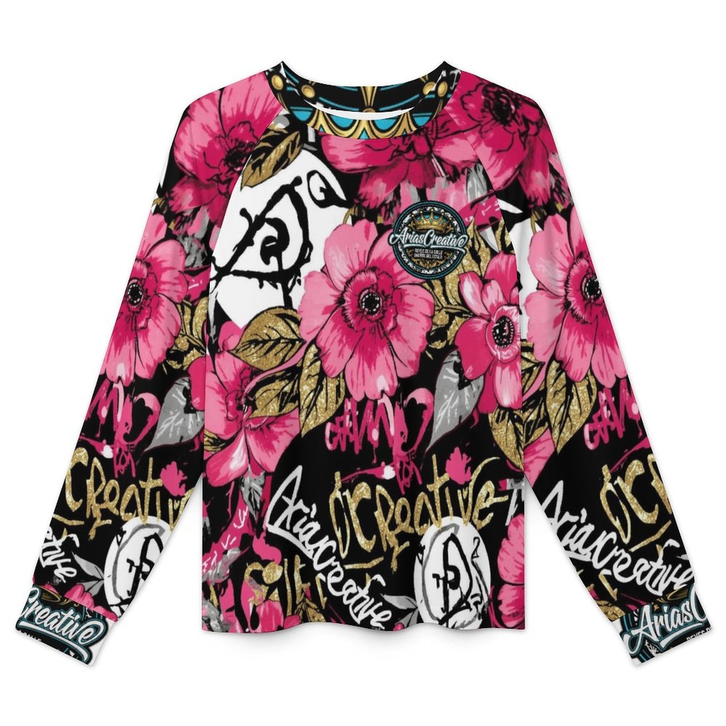 Camiseta de Manga Larga Rápido Secado para Mujer “AriasCreative Flores” (Estampado Completo – 180gsm)